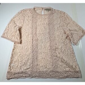 Women M Lace Blouse Pink Floral Dainty Feminine Boho Fairy